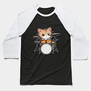 Cute Kitten Drummer for Feline Music Lovers Baseball T-Shirt